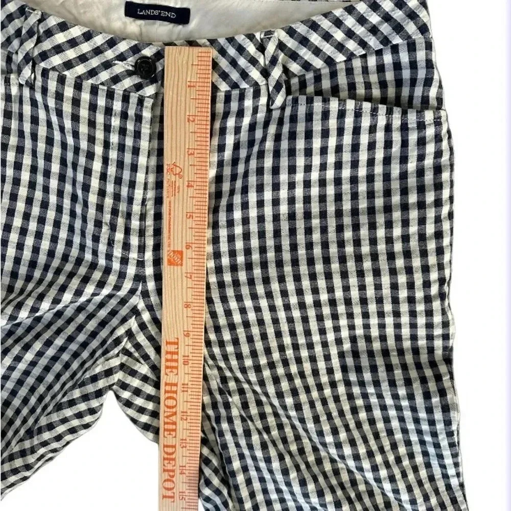 Lands End Gingham Pant Womens Navy White Straight Leg Size 10 - Picture 3 of 8